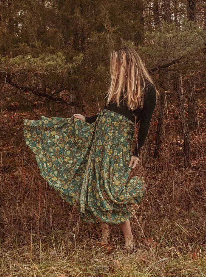 Hippie Boho Style 2 Layer Floral Silk Wrap Skirt