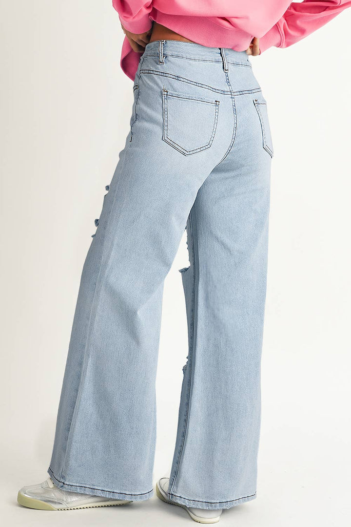 Light Wash Distressed High Waist Wide Leg Jeans