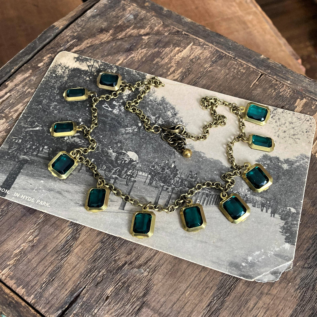 Emerald Jewel Brass Choker Necklace