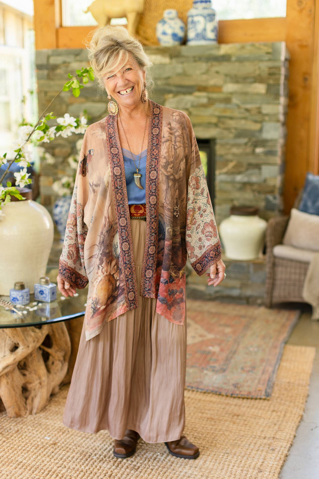 The Storyteller Bamboo Bohemian Kimono Cardigan with Belt