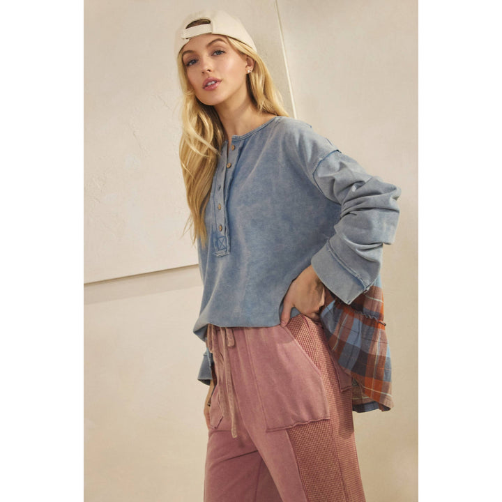 Rustic Charm Plaid Contrast Top