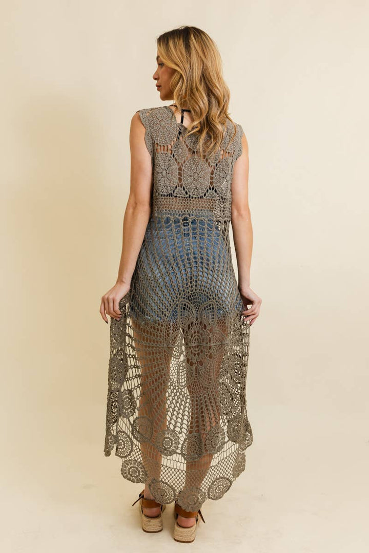 Boho Crochet Lace Trim Long Back Vest