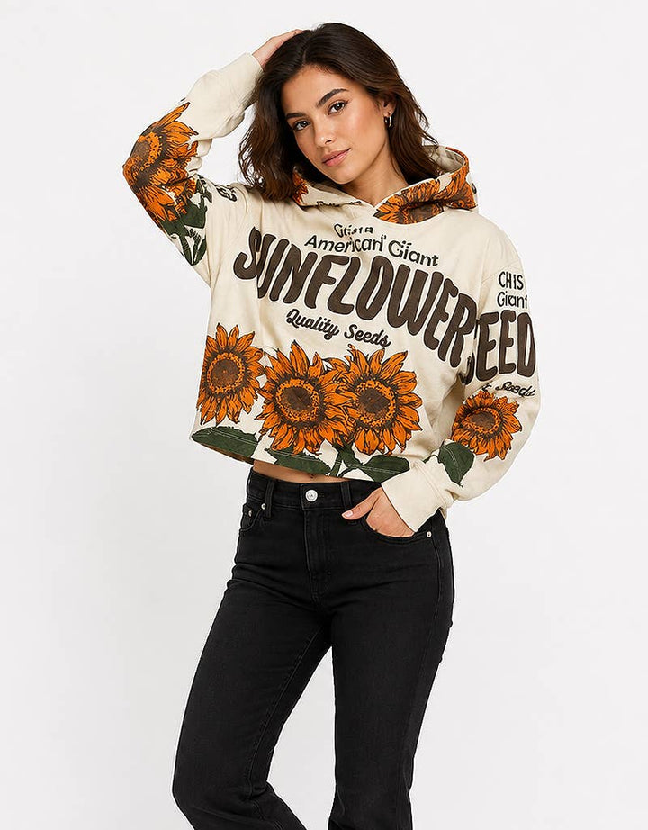 Sunflower Cotton Long Sleeve Crop Hoodie