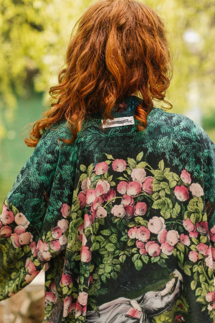 The Daydreamer Matinée Duster Kimono w/ Roses &amp; Rabbits