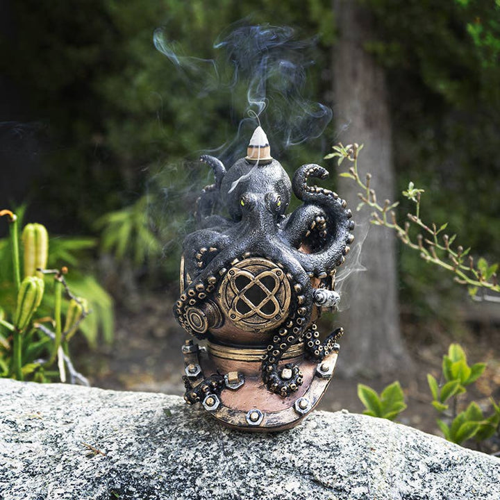 Kraken on Divers Helmet Backflow Incense Burner