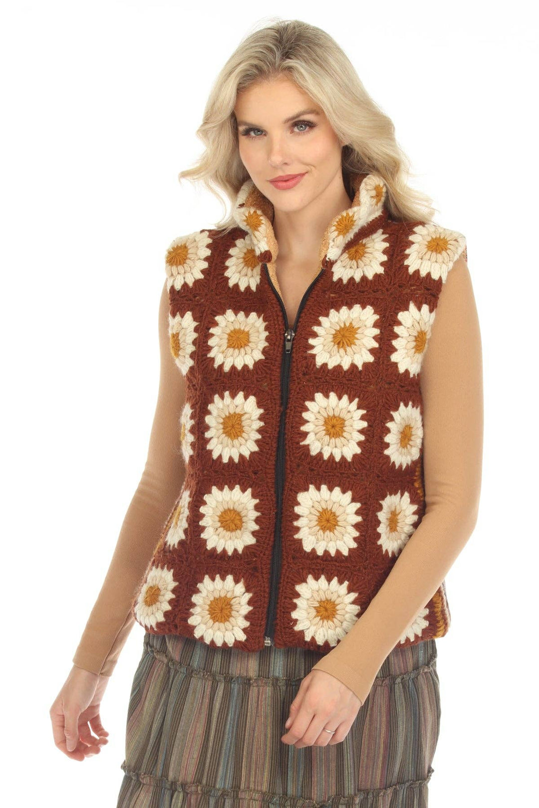 Flower Granny Square Fleece Lined Vest