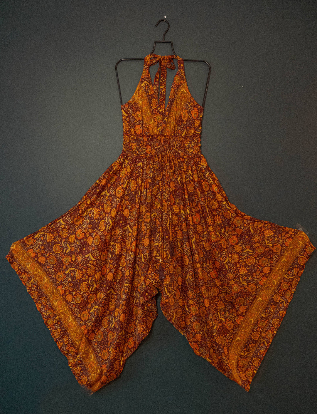 Hippie Boho Style Fairy Silk Jumpsuit, Floral Flowy Outfit