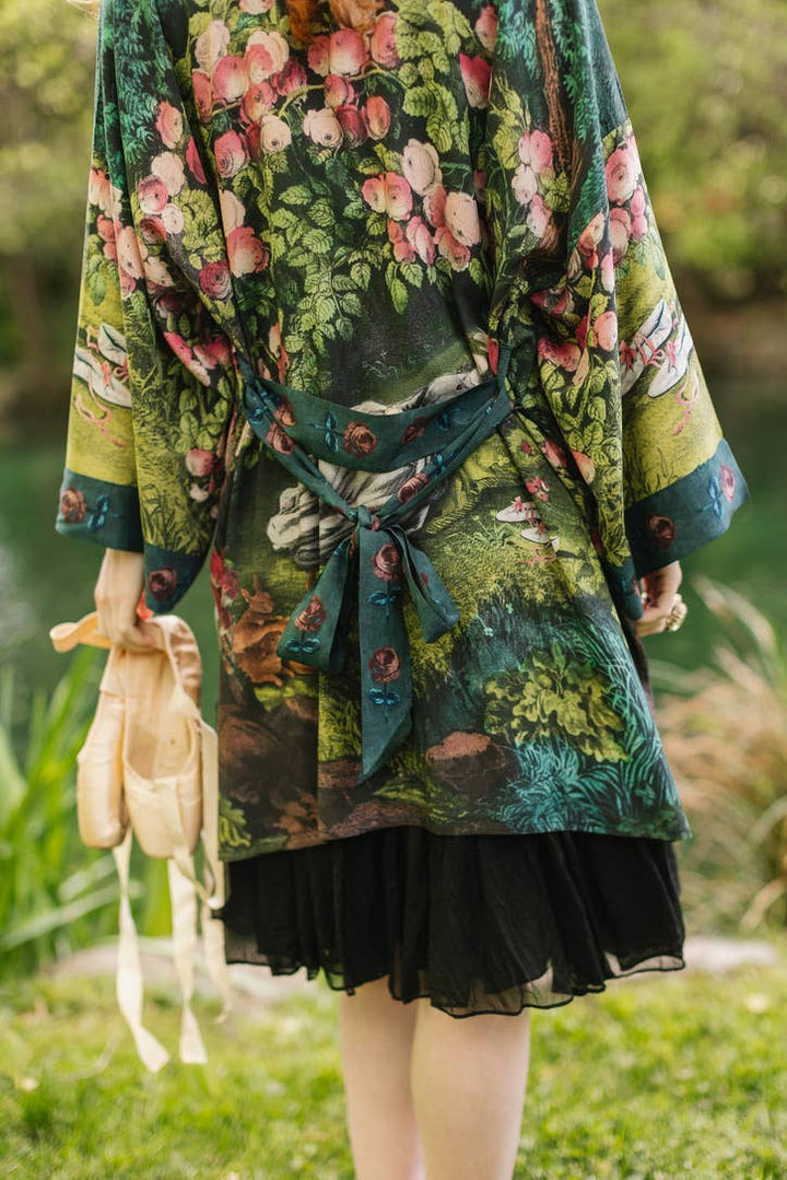 The Daydreamer Matinée Duster Kimono w/ Roses &amp; Rabbits