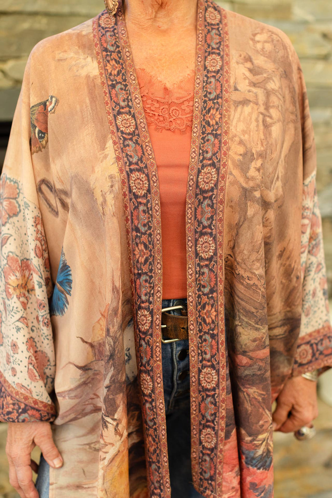 The Storyteller Bamboo Bohemian Kimono Cardigan with Belt