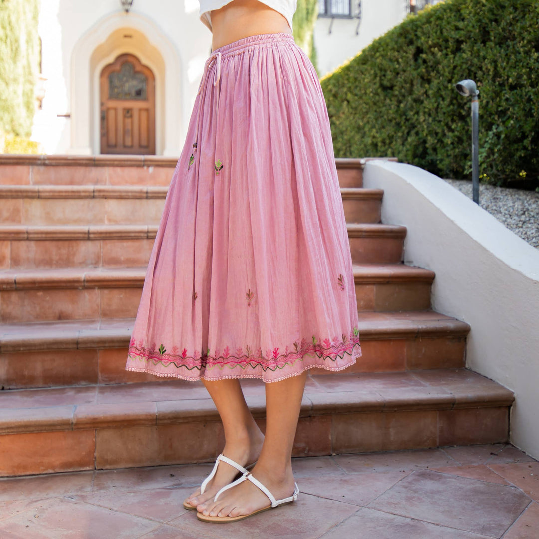 Mid Length Western Skirt Crinkled, Lined With Two Pockets