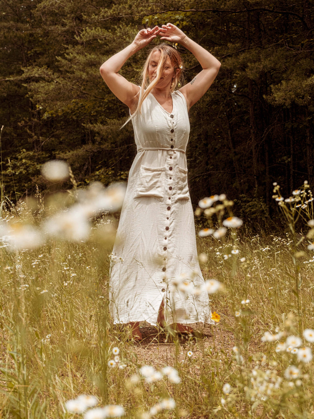 Organic Bamboo Cottage Core Button Down Dress