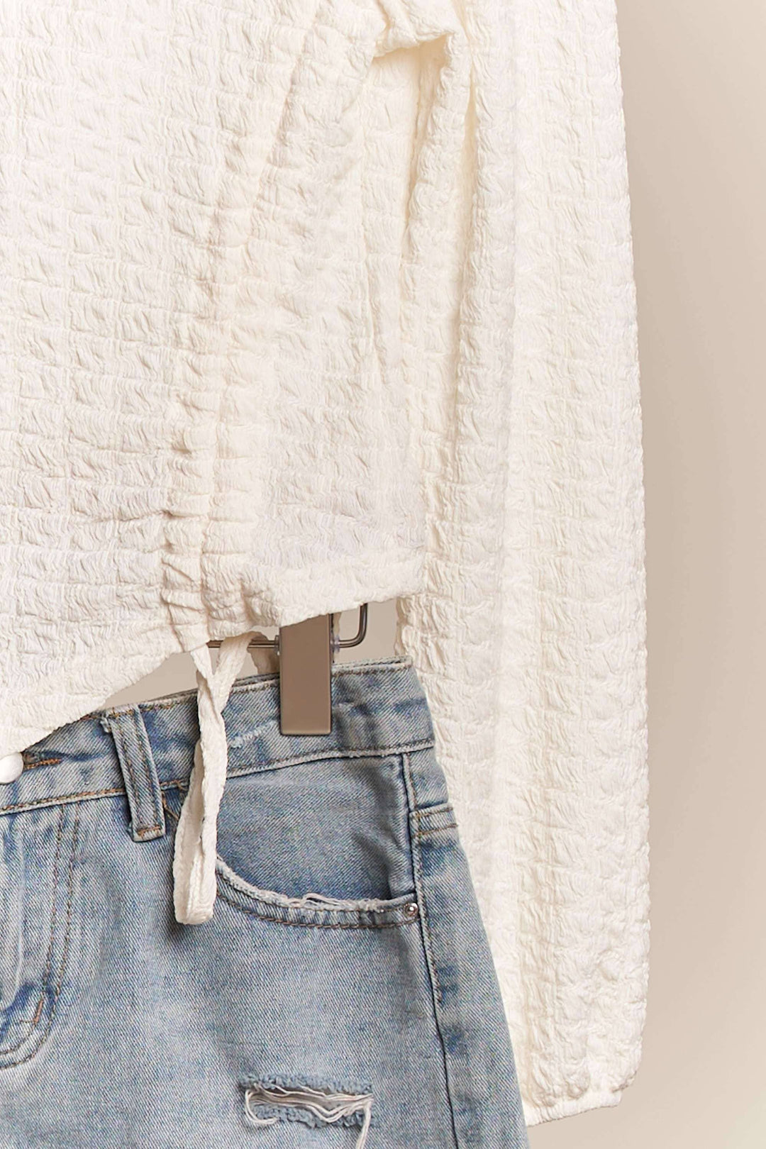 Long Sleeve Quilted Top with Ruched Drawstring