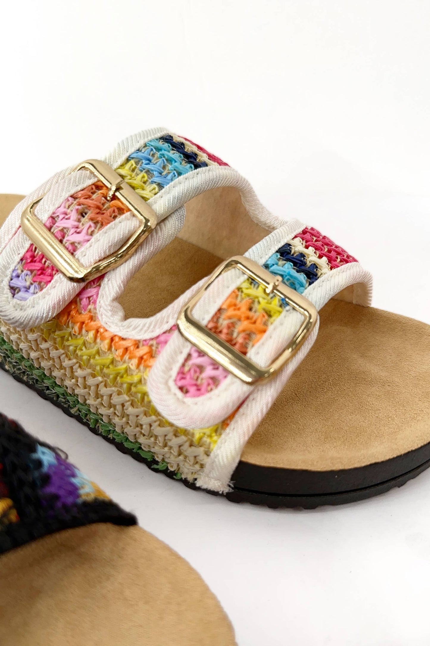 Colorful Crochet Double Strap Cork Slide Sandal