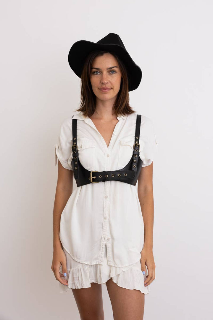 Black Leather Harness Belt
