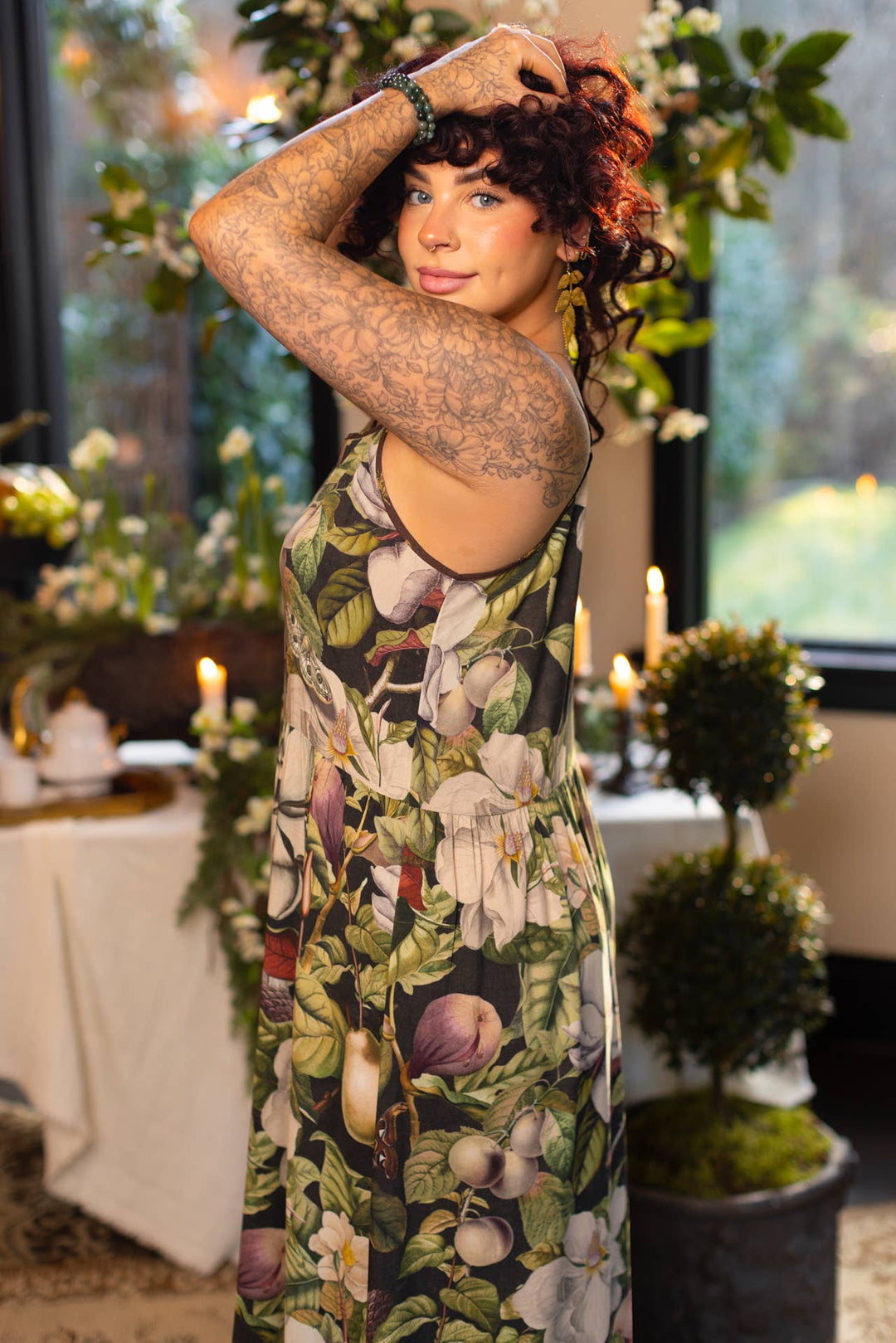 Fleur De Lune Bohéme Long Maxi Slip Dress w/ Florals & Bees