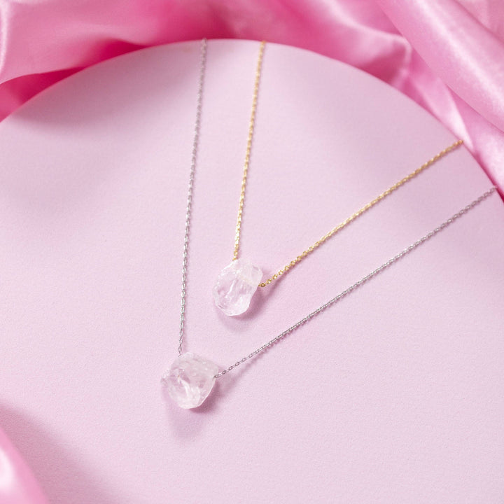 Dainty Raw Crystal 14K Gold, Silver Birthstone Necklace