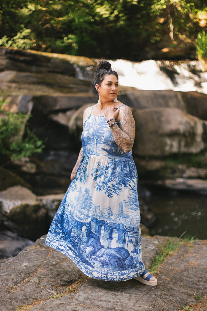 Let The Light In Bohéme Long Bamboo Slip Dress w Delft Print