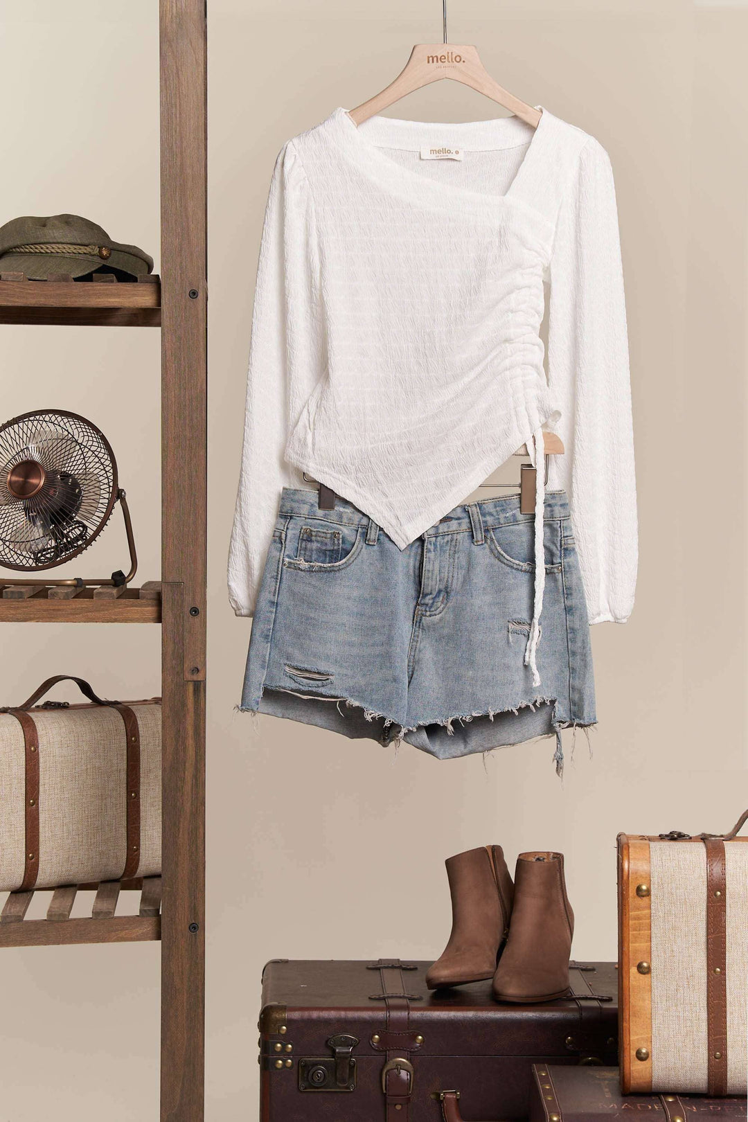 Long Sleeve Quilted Top with Ruched Drawstring