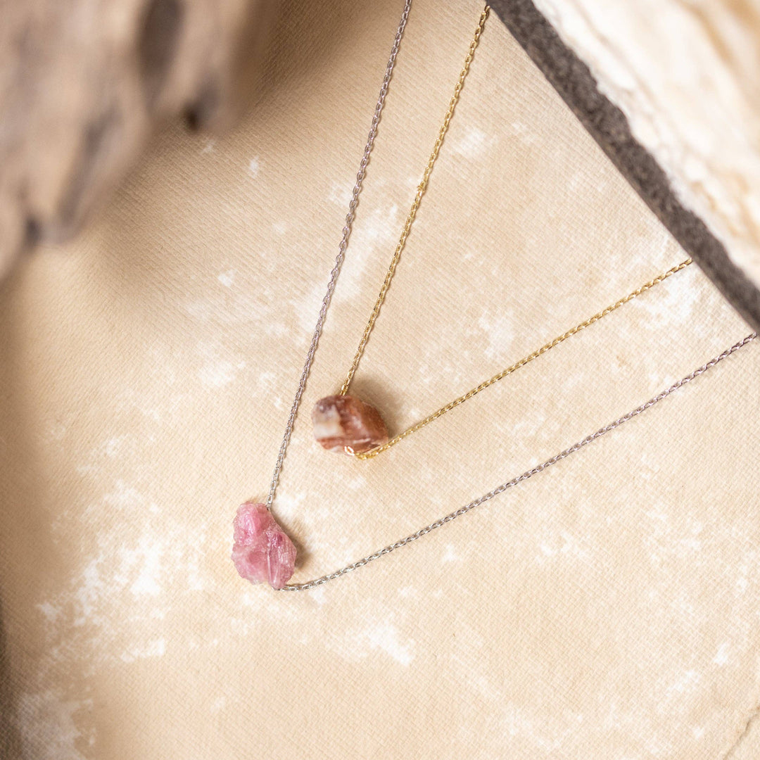 Dainty Raw Crystal 14K Gold, Silver Birthstone Necklace