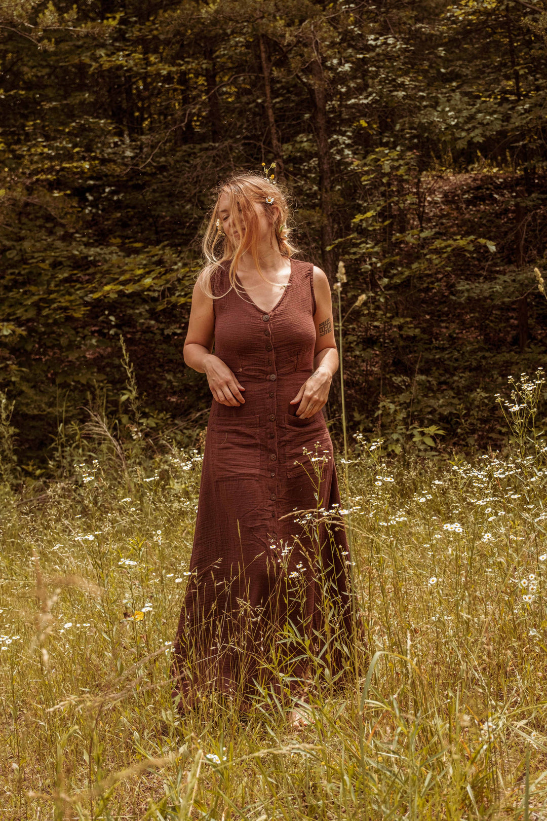 Organic Bamboo Cottage Core Button Down Dress