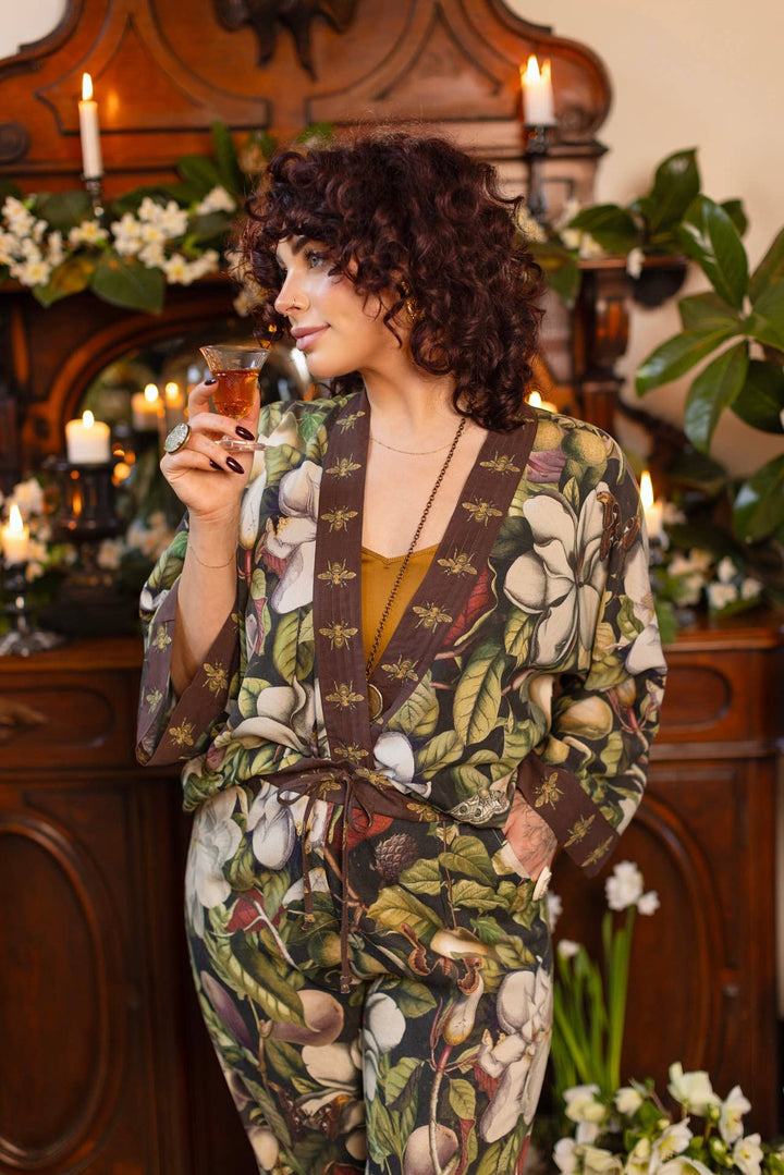 Fleur De Lune Pixie Duster Crop Kimono w/ Florals &amp; Bees
