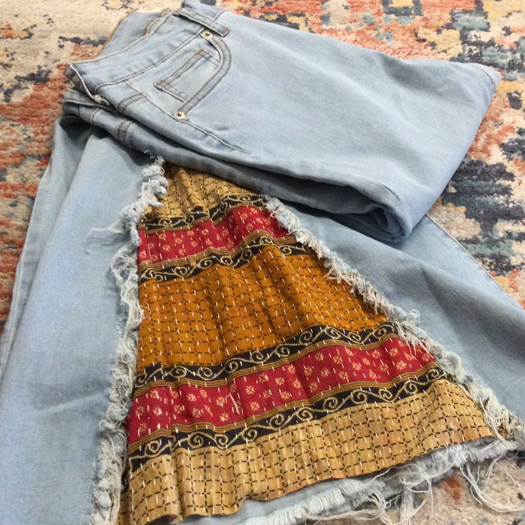 Upcycled Denim Dorito Bell Jeans - Kantha Bae