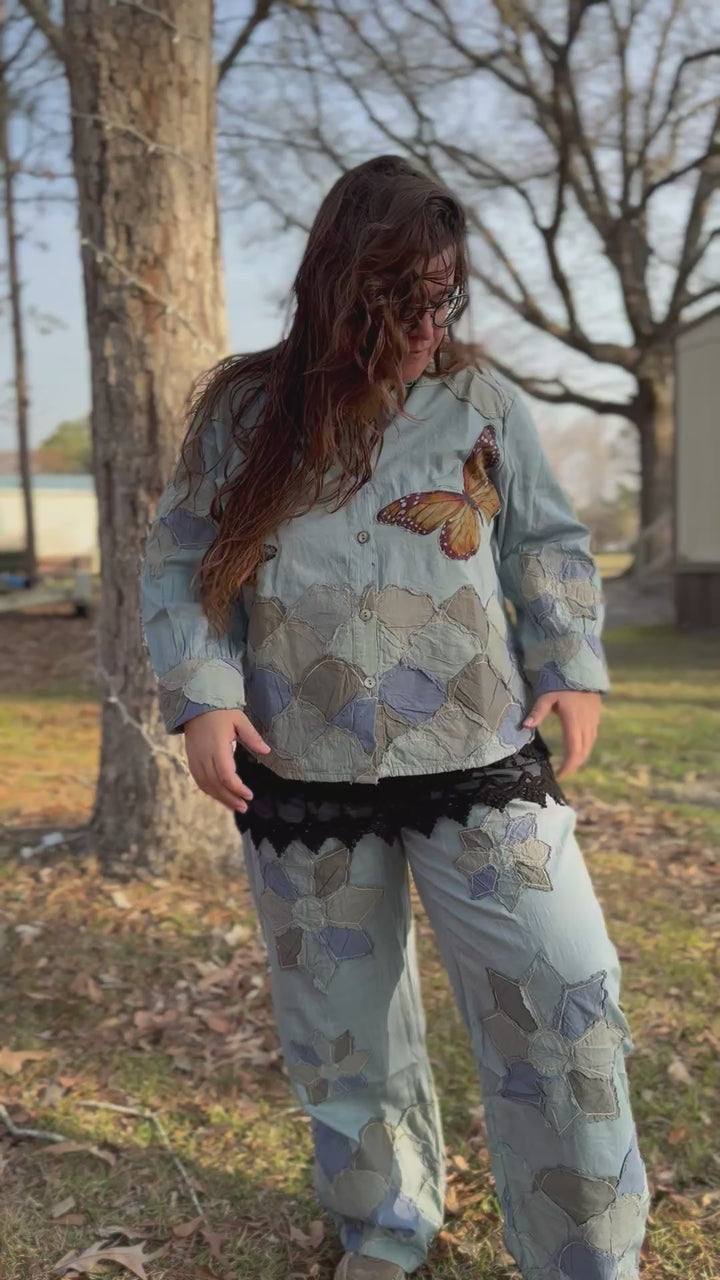 Blue Appliqué Pants - Paper Lace
