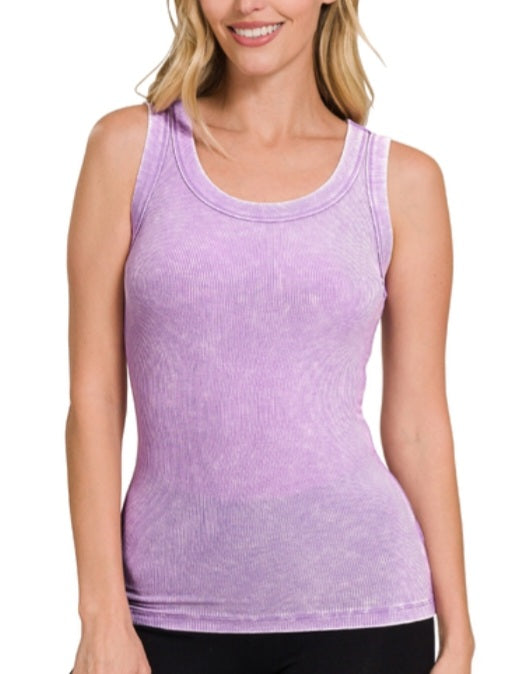 WASHED RIBBED SCOOP NECK TANK TOP