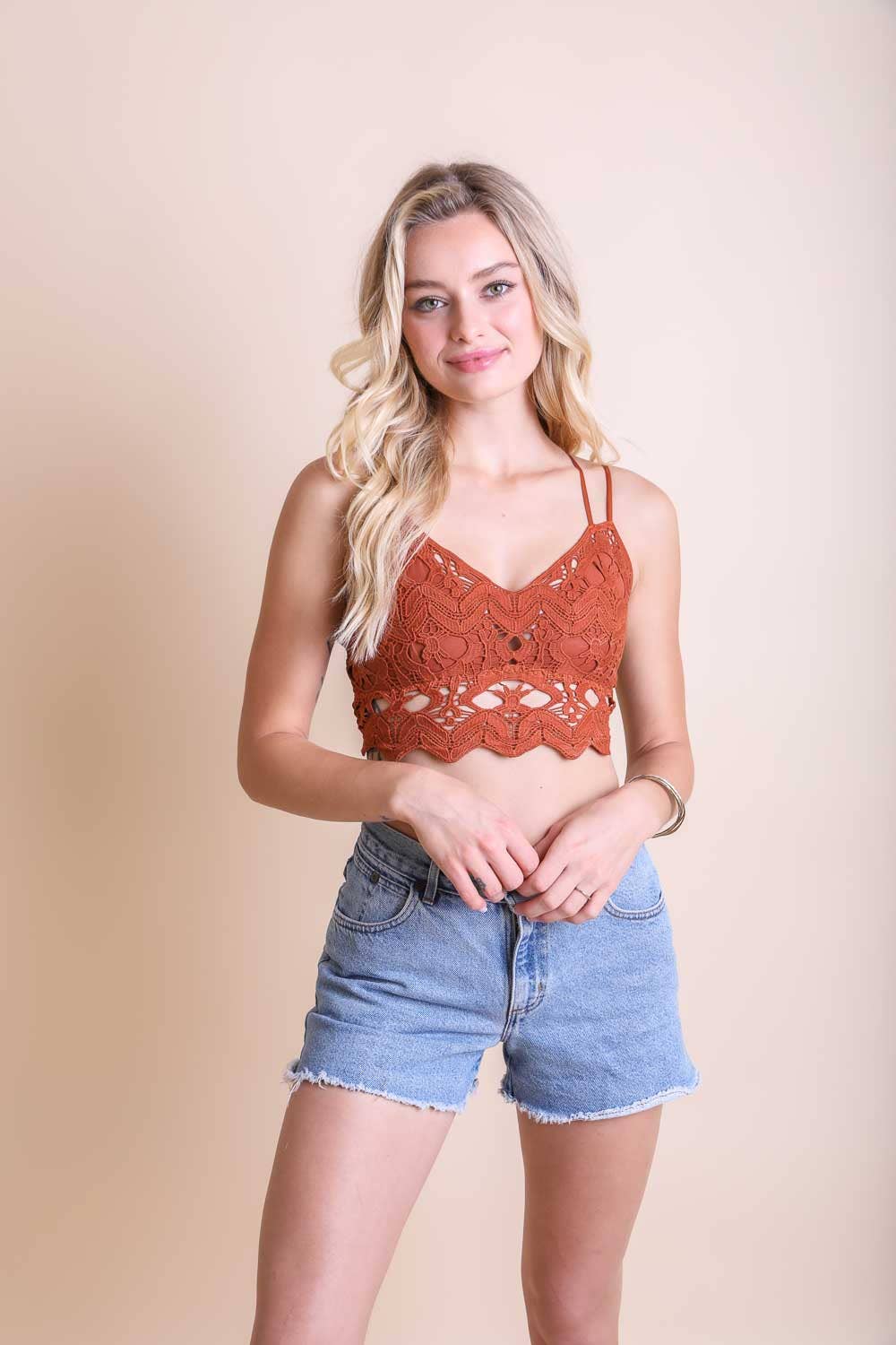 Crochet Embroidered Lace Longline Bralette
